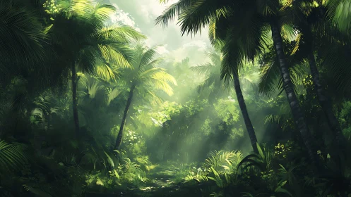 Mystical Jungle Path Glowing With Tropical Light