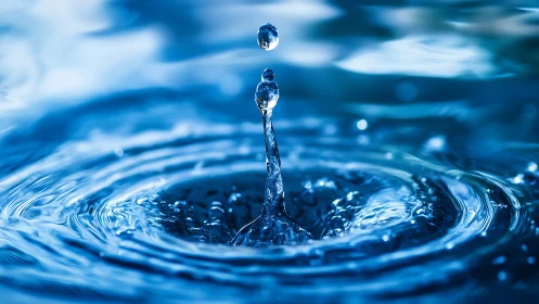 High-speed macro capture of blue liquid droplet splash column