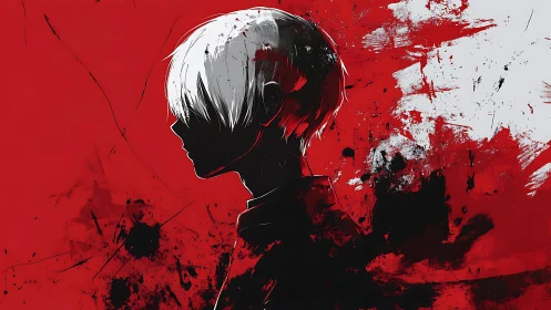 Solitary anime silhouette cuts through violent crimson chaos