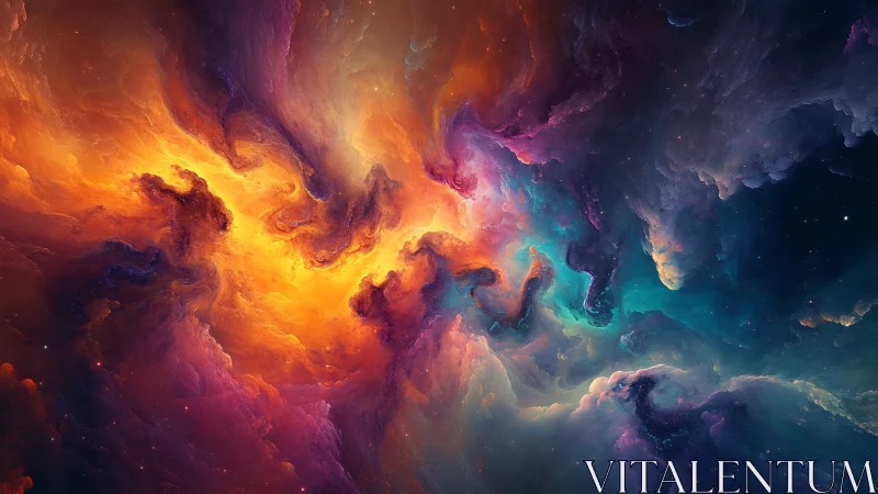 Bipolar nebula cloudscape with high contrast spectral color gradients