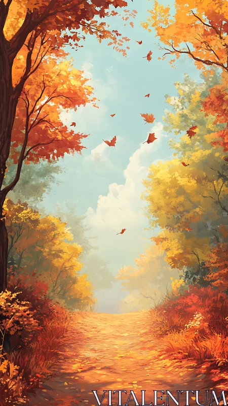 Autumn's Golden Path Through Nature's Colorful Embrace