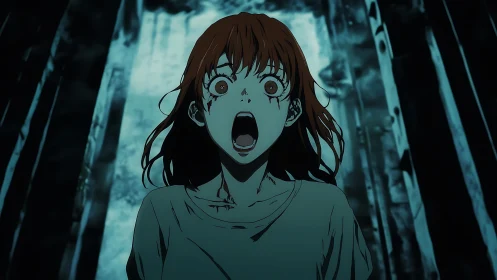 Midnight alley terror freezes a bleeding girl mid scream