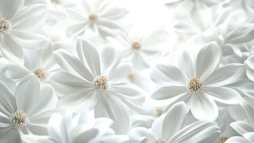 Close-range daisies exhibiting uniform petal morphology with golden staminal structures.