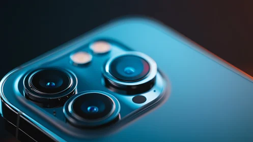 Triple camera smartphone module shows polished lens detail