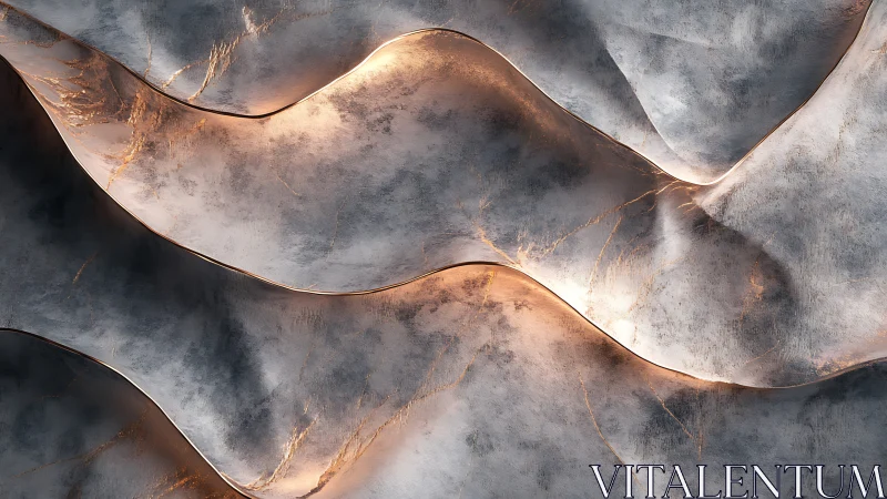 Metallic wave relief with brushed concrete and copper veins