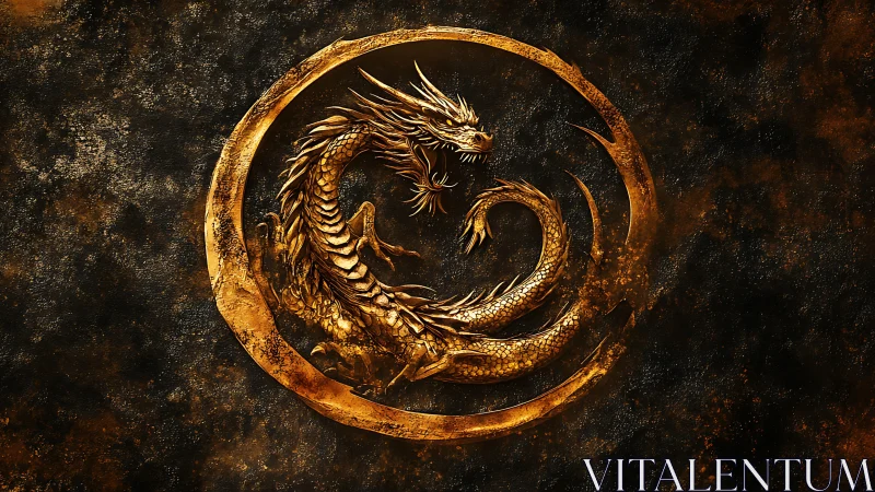 Ringbound ember dragon coiled in molten gold storm.