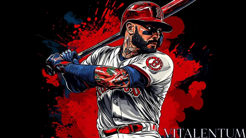 Vectorial baseball slugger with dynamic ink-splash kinetics.