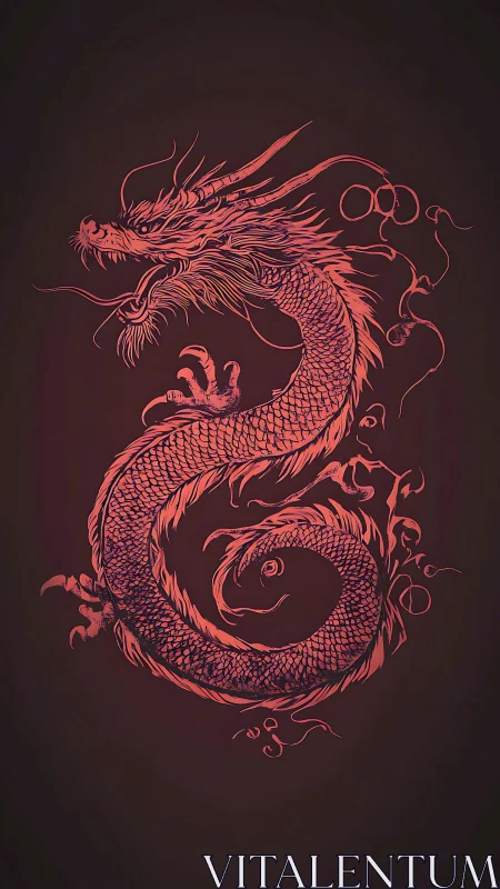 Coiled red oriental dragon rendered in high-contrast linework