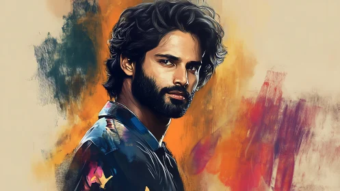 Expressive male portrait with painterly abstract color field.