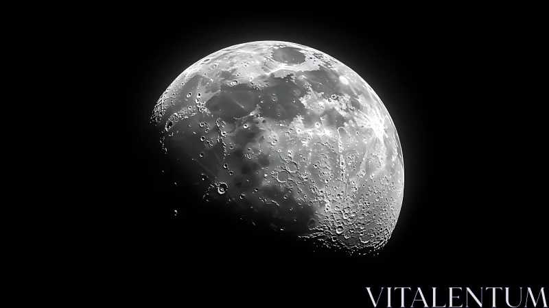 Moon surface close-up shows illuminated craters and maria clearly