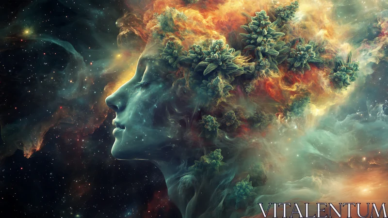 Cosmic garden of dreams blooming from a serene starlit mind.