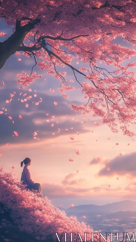 Petals drift like quiet thoughts above the glowing city