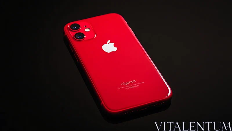 Red iPhone 11 with dual camera system positioned on black background.
