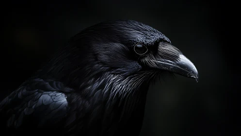 Raven intelligence shimmers through midnight-feathered gloss
