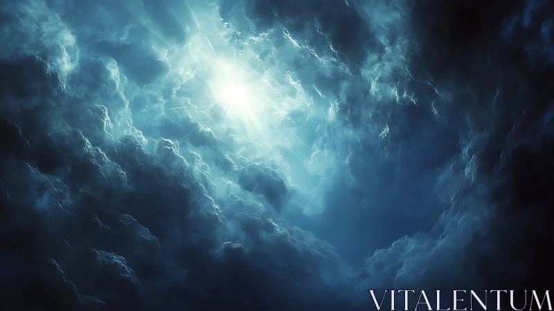 Digital painting of luminous storm clouds in radial composition.