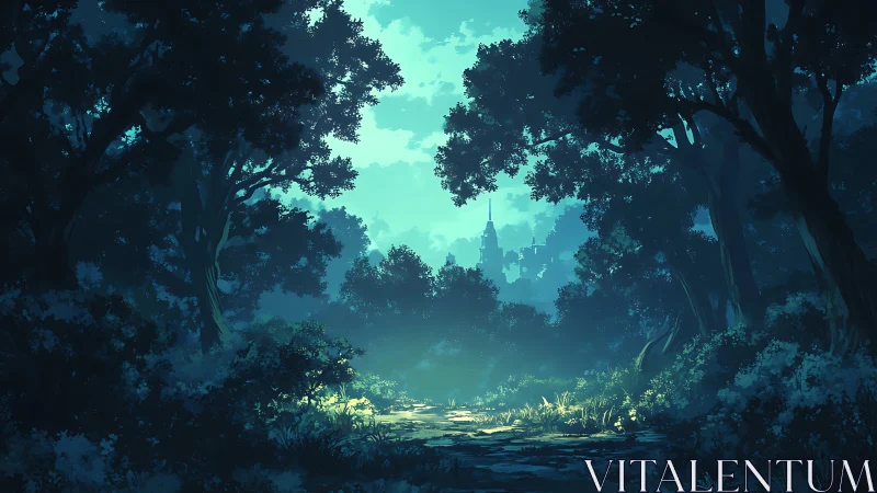 Mystical Forest Path to Distant Castle.
