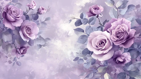 Soft-Focus Floral Composition with Stratified Purple Roses and Atmospheric Gradient.