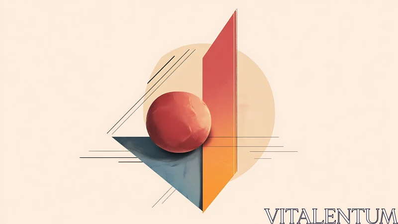 Geometric sphere-plane interaction in pastel constructivist space.