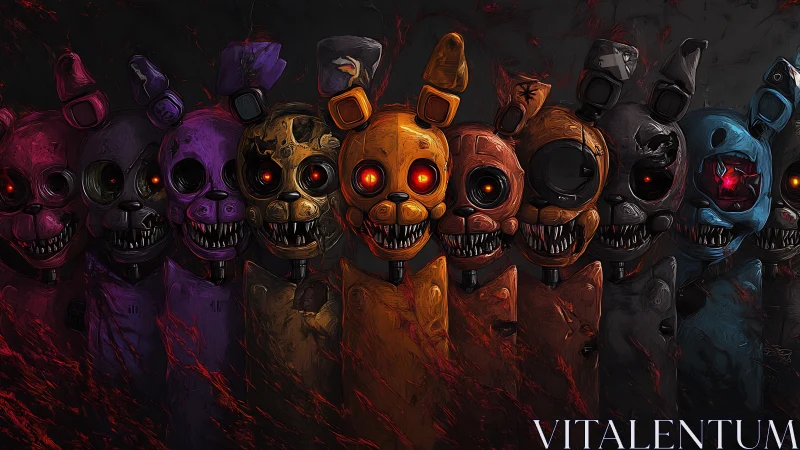 Chromatic nightmare bunnies grin beneath molten neon shadows