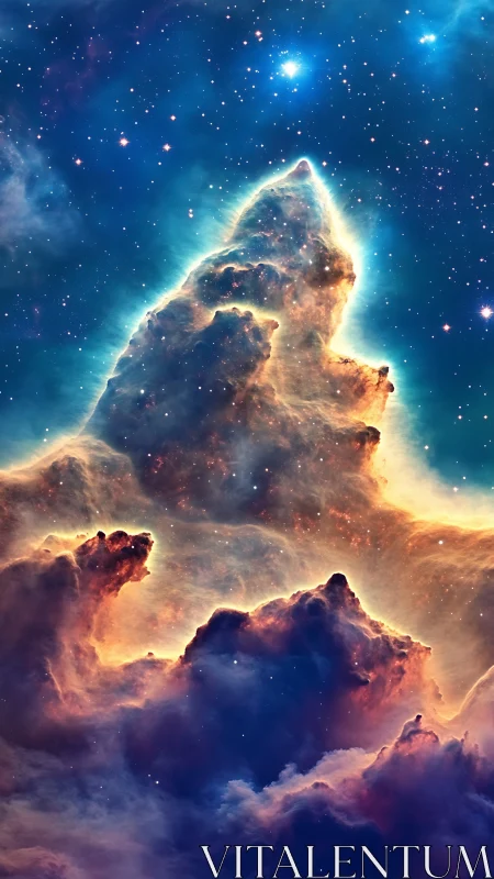 Starlit nebula spire rising like a cosmic mountain peak.