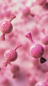 Glittery Pink Spheres with Stems in Soft Focus.