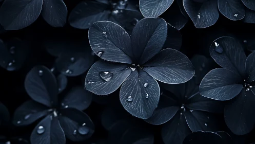 Midnight Hydrangea Petals Glistening with Dew Drops