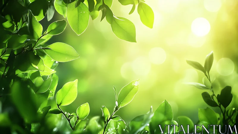 Sunlit Green Leaves with Bokeh Effect in Nature Photography.
