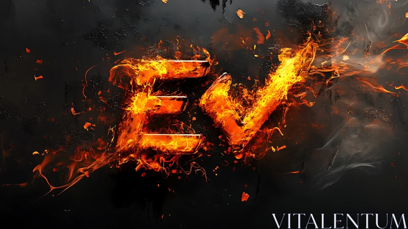 Fire-engulfed letter E rendered against dark background with motion blur effects