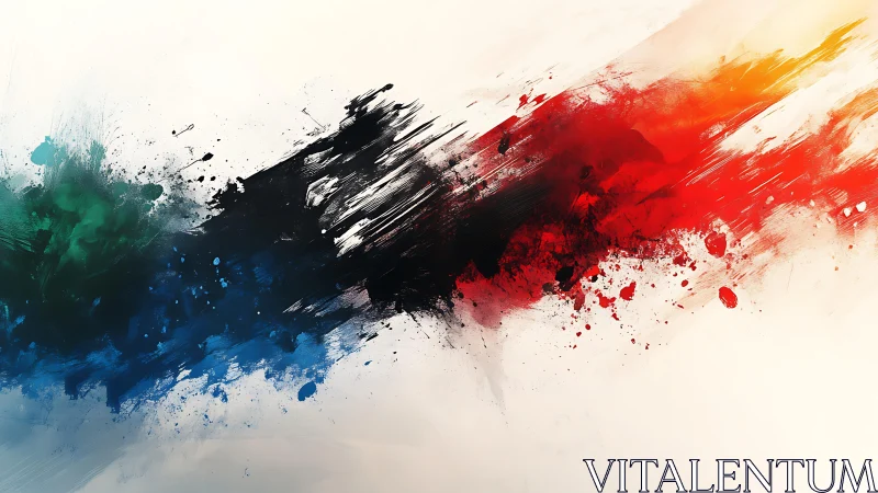 Dynamic abstract paint splatter with vibrant colors on white.