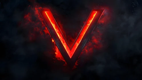 Glowing Red Letter V in Smoky Dark Background, Digital Art Style.