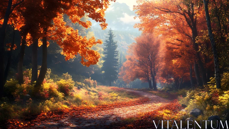Autumn Forest Path Through Golden Canopy.