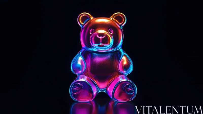 Neon gummy bear sculpture in vibrant glowing colors, digital art.