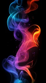 Neon smoke ribbon flows in vivid spectrum on black field.