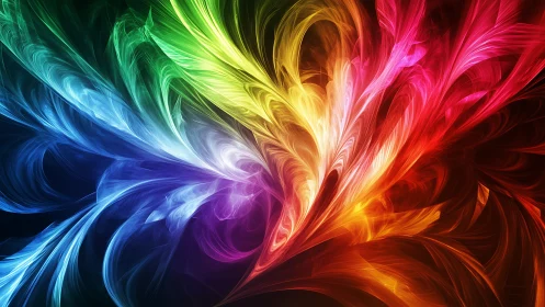 Multicolored fractal light plumes intersect in a dark field