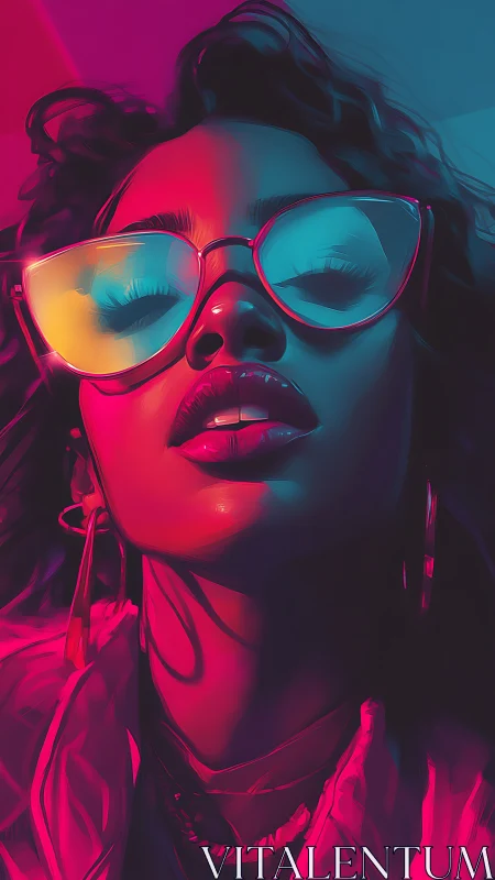 Neon-lit portrait in saturated duotone digital painting style.