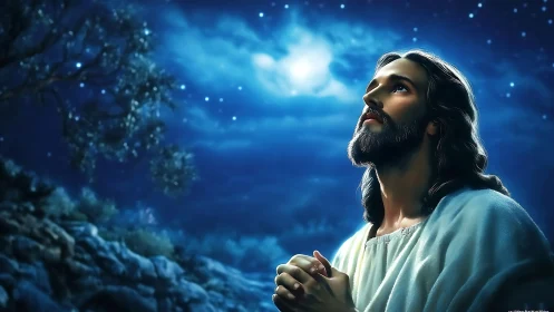 Moonlit supplication turns a rocky hillside into quiet altar