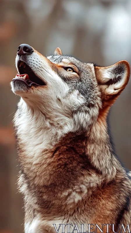 Portrait of alert wolf captured in sharp vertical profile.