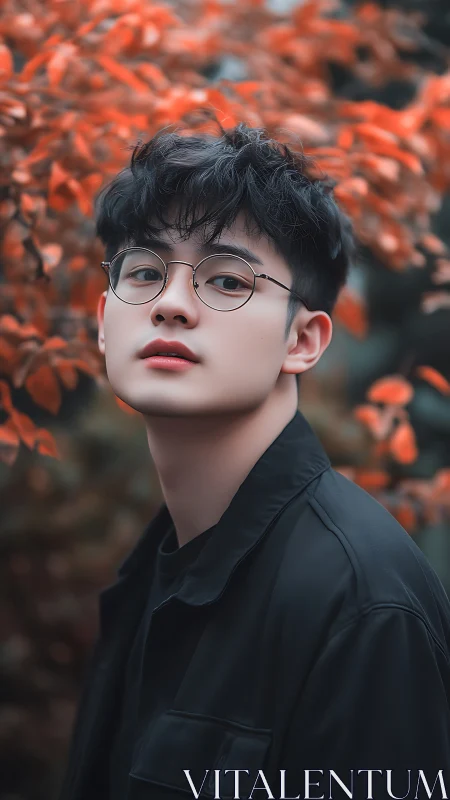 Autumn portrait under shallow depth-of-field bokeh rendering.