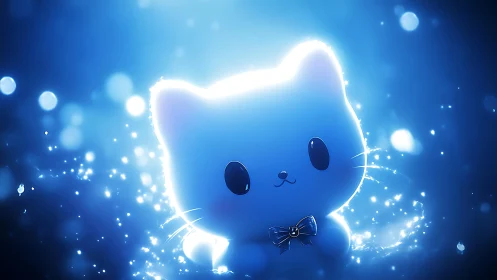 Luminous Blue Cat with Glowing Neon Aura.