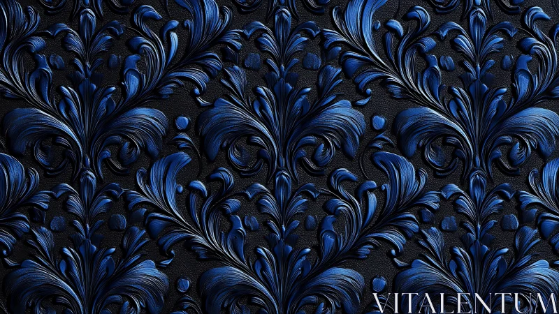 Dark blue baroque foliage pattern in embossed relief form.
