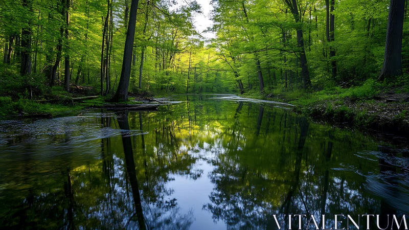 Forest Stream Reflection with Spring Canopy.