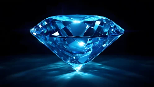 Brilliant Blue Diamond on Dark Background, Hyper-Realistic Style.