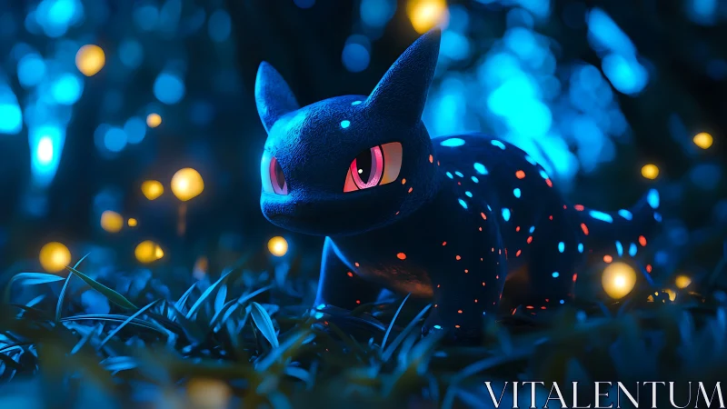 Glow-spotted forest creature wandering through blue night.