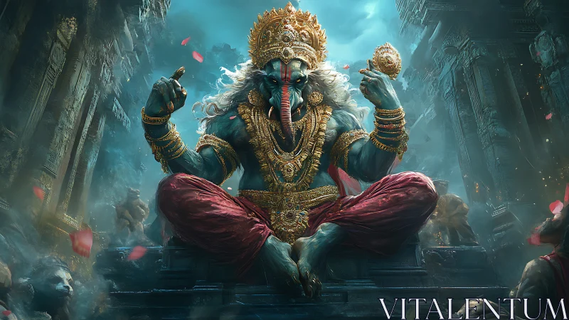 Divine elephant deity rendered in dynamic cinematic digital painting