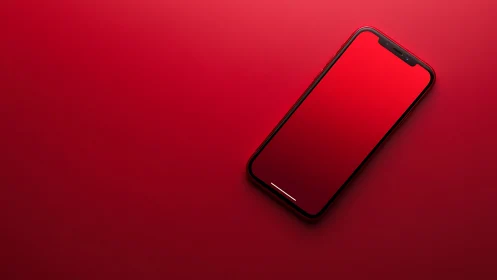 Modern Smartphone on Crimson Surface with Minimalist Product Layout.
