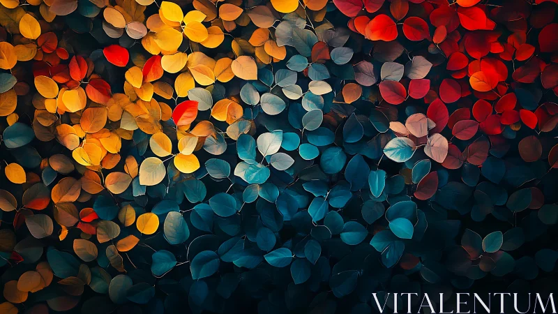 Color-shifted foliage drifts across a deep abstract field.