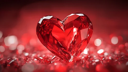 Crystalline Ruby Heart with Faceted Gemstone Design.