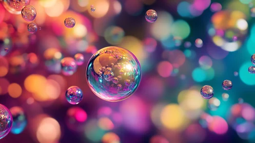 Digital rendering shows floating soap bubbles before bokeh field