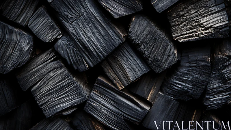 Close-up of Charcoal Wood Pieces in Dramatic Lighting.