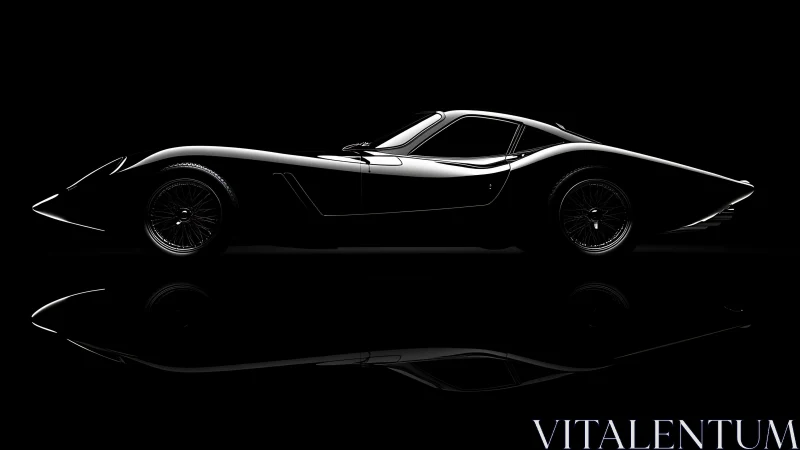Silhouetted classic sports car rendered in high-contrast profile